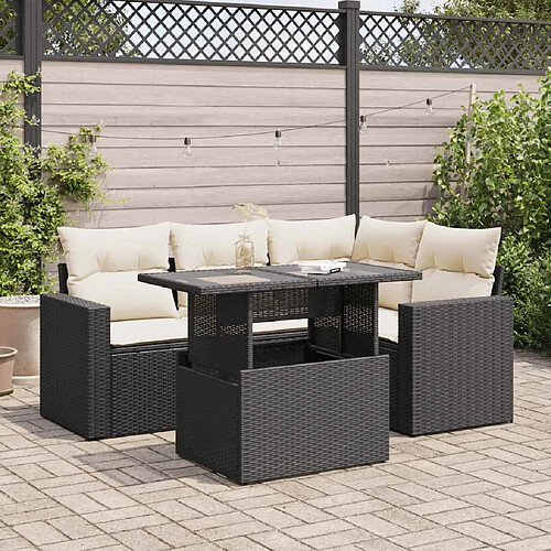 vidaXL Salon de jardin 5 pcs avec coussins noir résine tressée