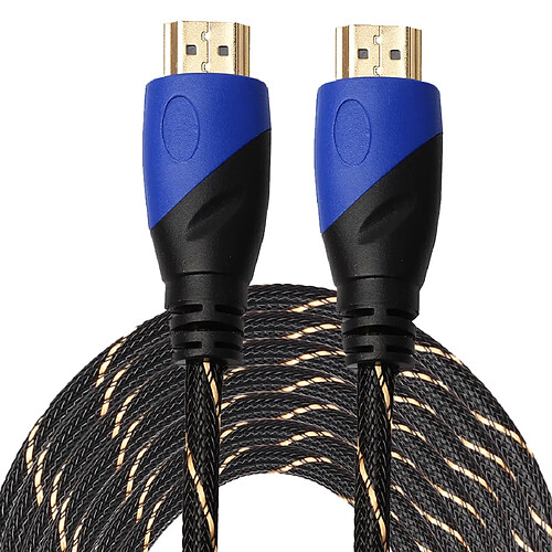 Wewoo Câble noir 15 m HDMI 1.4 Version 1080P tissé Net Ligne Bleu Tête HDMI Mâle à HDMI Audio Vidéo Connecteur Adaptateur