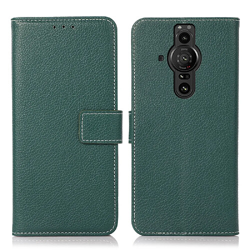 Etui en PU texture litchi vert pour votre Sony Xperia Pro-I