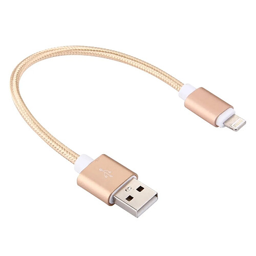 Wewoo Câble or pour iPhone X / 8 & 8 Plus / 7 & 7 Plus / 6 & 6s & 6 Plus & 6s Plus / iPad Tête en métal de 20cm 2A de style tissé Lightning 8 broches au de données / chargeur d'USB,