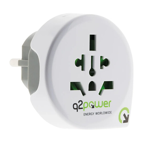 Adaptateur prise voyage universel Monde vers UE - compatible avec +100 pays USA/Asie/UK - port USB 2.1A - blanc - Q2 Power