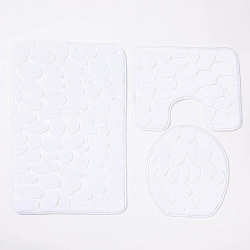 LUUCOZK Tapis de bain antidérapants, absorbants, à séchage rapide, décoration de salle de bain, blanc-3 piècesensemble