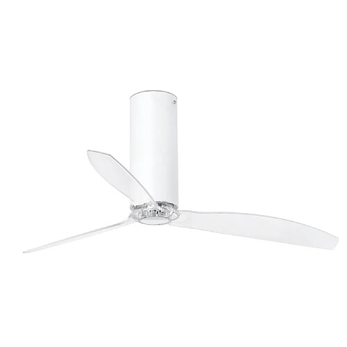 Faro Barcelona Ventilateur de plafond blanc mat et transparent avec moteur à courant continu intelligent - Télécommande incluse