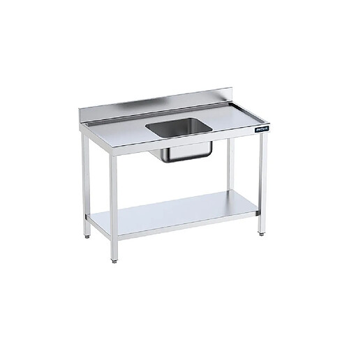 Table de chef Inox avec bac Central, bord anti-ruissellement et étagère - Gamme 700 - Distform