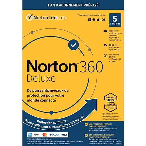 Symantec Norton Logiciel Norton Antivirus 360 Deluxe 2022 | 5 appareils |