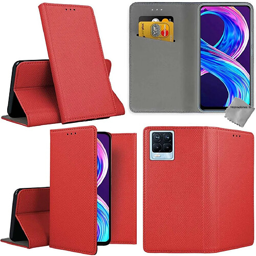 Htdmobiles Housse etui portefeuille avec coque intérieure en silicone pour Realme 8 4G / 8 Pro + film ecran - ROUGE MAGNET