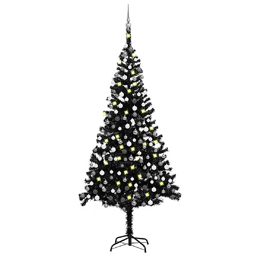 vidaXL Arbre de Noël artificiel pré-éclairé et boules noir 240 cm PVC