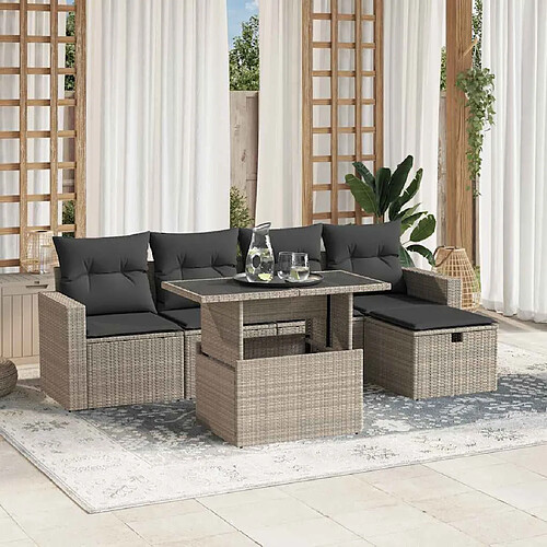 vidaXL Salon de jardin 6 pcs avec coussins gris clair résine tressée