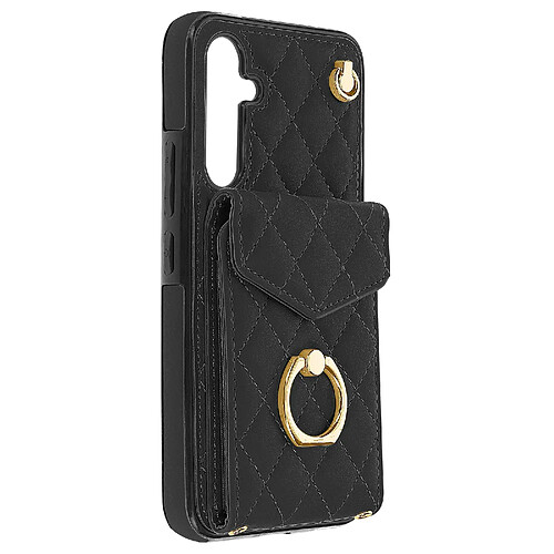 Avizar Coque Cordon pour Samsung Galaxy A54 5G Dos Portefeuille Bague Support Noir