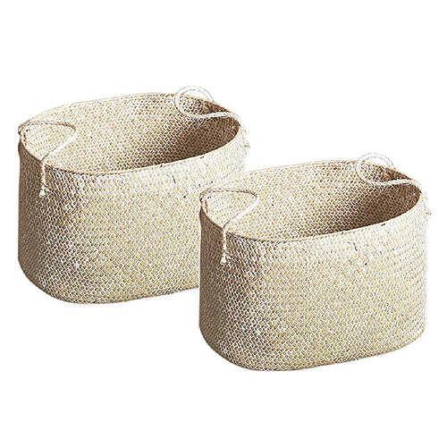 2pcs Panier De Ventre Tissé Naturel Sac De Rangement De Linge De Jardinière Tissé à La Main