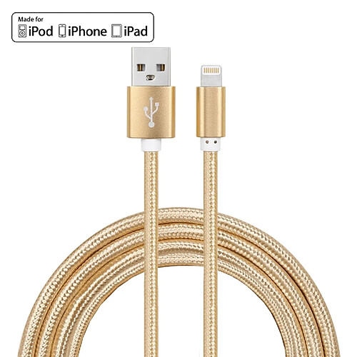 Wewoo Câble or pour iPhone X / 8 et 8 Plus / 7 7 Plus / 6 6 6 Plus 6 Plus / 5 5S & SE & 5C / iPad YF-MX03 2 M 2.4A MFI Certifié Lightning à USB Nylon Weave Style Data Sync de Recharge