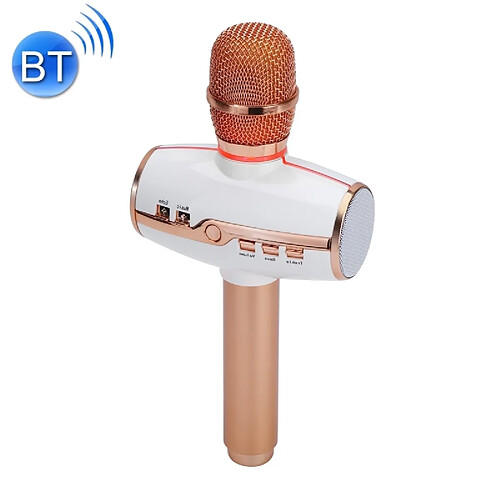 Wewoo Micro sans fil or rose pour ordinateur portable, PC, haut-parleur, casque, iPad, iPhone, Galaxy, Huawei, Xiaomi, LG, HTC et autres smartphone haute qualité sonore KTV Karaoke enregistrement coloré RVB néon lumières Bluetooth sans microphone à condensateur