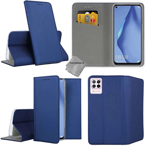 Htdmobiles Housse etui portefeuille avec coque intérieure en silicone pour Huawei P40 Lite + film ecran - BLEU MAGNET