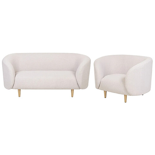 Beliani Ensemble canapé et fauteuil 3 places en tissu beige et doré LOEN