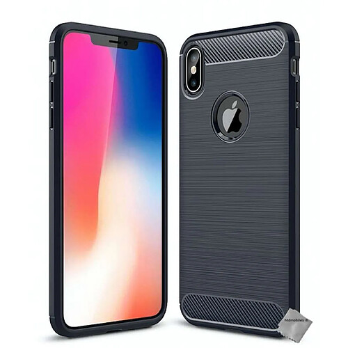 Htdmobiles Coque silicone gel carbone pour Apple iPhone XS Max + film ecran - BLEU FONCE