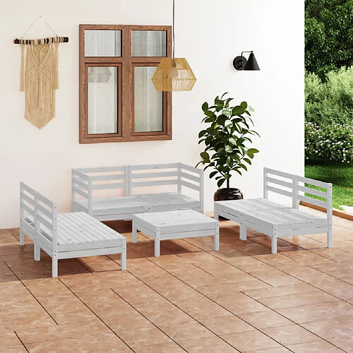 vidaXL Salon de jardin 7 pcs Blanc Bois de pin massif