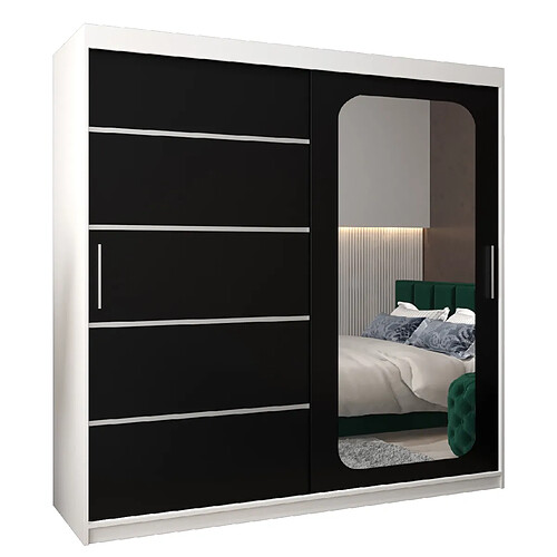 Abiks Meble Armoire PROMO V2 À Portes Coulissantes 200/200/62 2 Portes (Blanc/Noir)