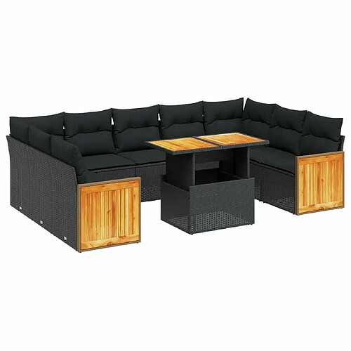 Maison Chic Salon de jardin 10 pcs avec coussins, Ensemble Tables et chaises d'extérieur noir résine tressée -GKD317924