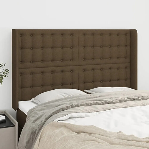 Maison Chic Tête de lit scandinave avec oreilles,meuble de chambre Marron foncé 147x16x118/128 cm Tissu -MN25620