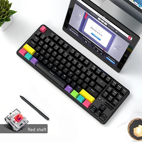 Universal Clavier mécanique Bluetooth filaire/sans fil à 87 touches pour K870T avec clavier RGB 090F | (commutateur noir 2 - rouge)