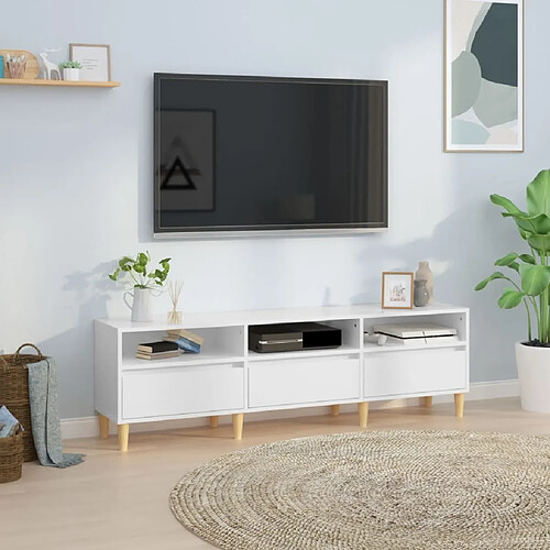 Maison Chic Meuble TV scandinave - Banc TV pour salon blanc brillant 150x30x44,5 cm bois d'ingénierie -MN68121