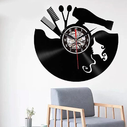 Universal Coiffeur vinyle disque horloge mur lumineux montres suspendues salon de beauté art déco