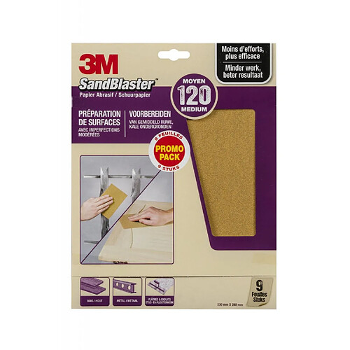 3M - 638760 - SandBlaster - Papier abrasif 230 mm x 280 mm - P120 - 9 Feuilles