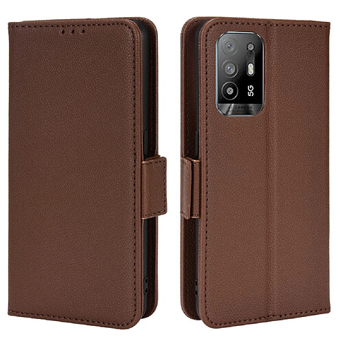 Etui en PU texture litchi avec support, marron pour votre Oppo F19 Pro+ 5G/A94 5G/A95 5G/Reno5 Z