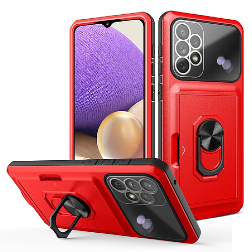 Coque en TPU + acrylique avec béquille et porte-carte rouge/noir pour votre Samsung Galaxy A33 5G