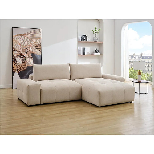 Vente-Unique Canapé d'angle réversible en tissu chiné beige RACONI