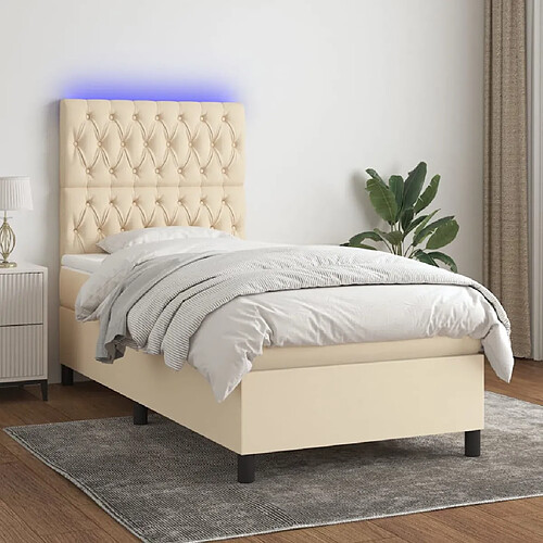 vidaXL Sommier à lattes de lit et matelas et LED Crème 90x190 cm Tissu