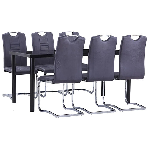 vidaXL Ensemble de salle à manger 7 pcs Similicuir daim Gris