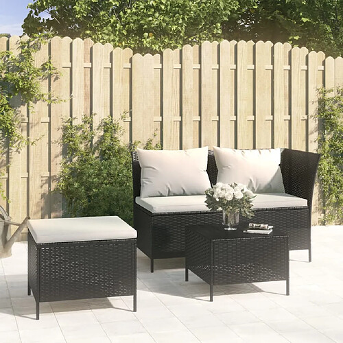 vidaXL Salon de jardin 3 pcs avec coussins Noir Résine tressée