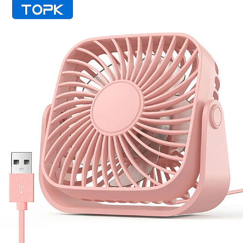 (Rose) TOPK Mini Ventilateur Portable USB de 4 pouces pour le Camping, ventilateur Personnel de Table de Bureau Silencieux à 3 Vitesses, ventilateurs debout à 360 réglages pour la maison de la chambre