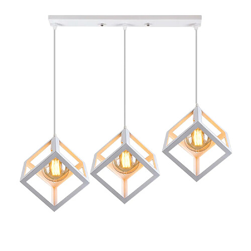 Stoex Lustre Creative Cube Blanc Plafonnier Antique À 3 Lumières Suspension Luminaire Rétro en Métal, Pour Bureau, Chambre À Coucher, Cuisine, Bar, E27