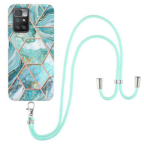 Coque en TPU 2,0 mm, motif d'épissage de marbre, électroplaqué IMD, antichoc. avec bandoulière bleu pour votre Xiaomi Redmi 10 Prime/Redmi 10