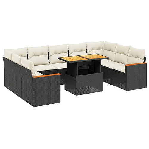 Maison Chic Salon de jardin 10 pcs avec coussins, Ensemble Tables et chaises d'extérieur noir résine tressée -GKD916892