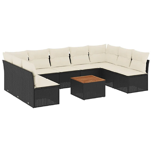 Maison Chic Salon de jardin 10 pcs avec coussins | Ensemble de Table et chaises | Mobilier d'Extérieur noir résine tressée -GKD52281