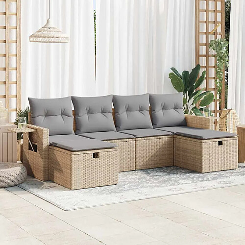 vidaXL Salon de jardin avec coussins 6 pcs beige résine tressée