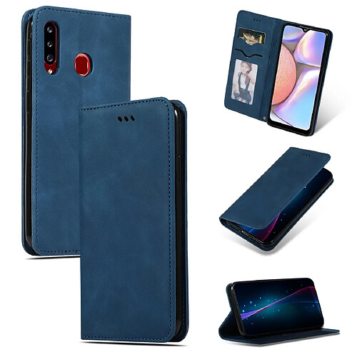 Wewoo Housse Coque Etui à rabat horizontal magnétique pour Galaxy A10S Retro Skin Feel Business Bleu marine