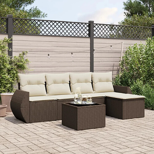 vidaXL Salon de jardin avec coussins 6 pcs marron résine tressée