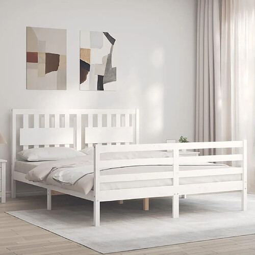 Maison Chic Lit adulte - Cadre Structure de lit avec tête de lit Contemporain blanc 160x200 cm bois massif -MN12041