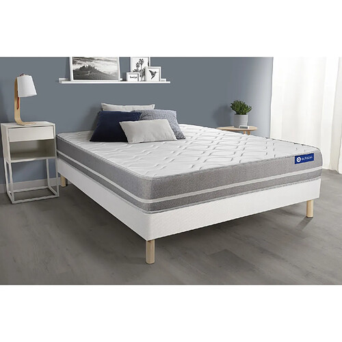 ACTISOM Ensemble matelas Ressorts ensachés ACTIFLEX TOUCH 160x200 3zones de confort + sommier KIT blanc