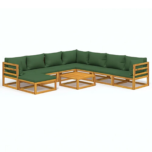 Maison Chic Salon de jardin 9 pcs + coussins - Mobilier/Meubles de jardin - Table et chaises d'extérieur vert bois massif -MN53963