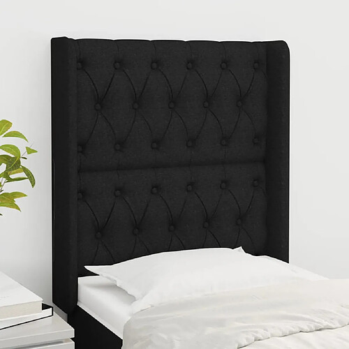 vidaXL Tête de lit avec oreilles Noir 83x16x118/128 cm Tissu