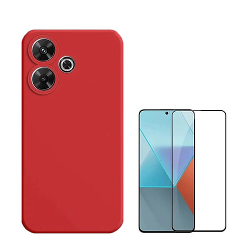 NIS Kit de film en verre à couverture complète 5D + coque en silicone liquide Redmi 13 5G-Rouge