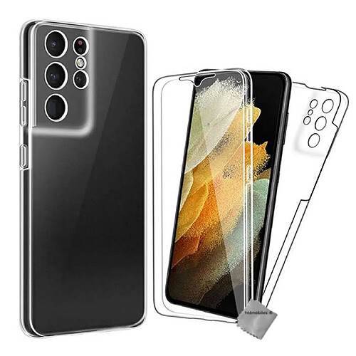 Htdmobiles Coque silicone gel fine 360 integrale (avant et arriere) pour Samsung Galaxy S21 Ultra 5G + verre trempe - TRANSPARENT