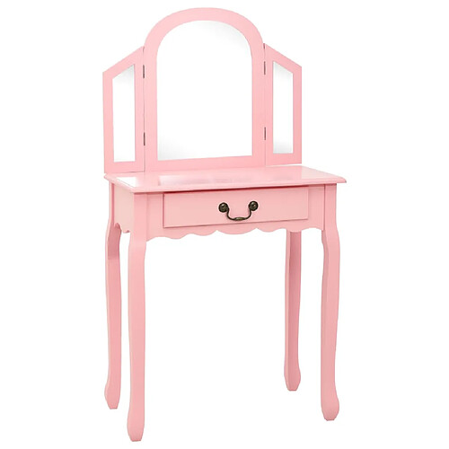 Helloshop26 Coiffeuse et tabouret 65 x 36 x 128 cm bois MDF rose 02_0006382