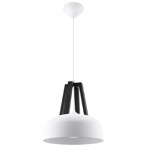 Luminaire Center Suspension CASCO acier/bois/plastique blanc/noir 1 ampoule