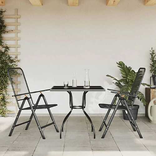 Ensemble à manger de jardin 3 pcs,Table et chaise à dîner anthracite métal maille -MN50568